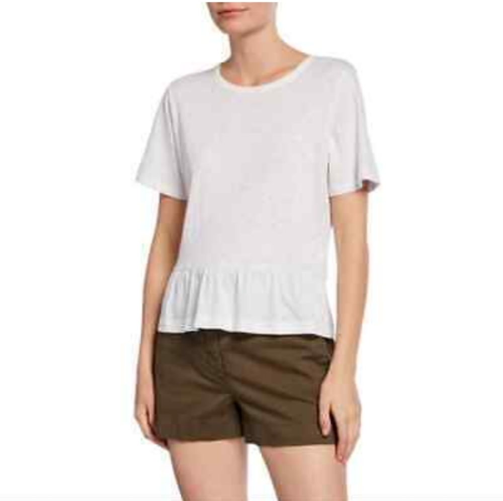 Veronica Beard Reagan Peplem Tee White 100% Pima Cotton S